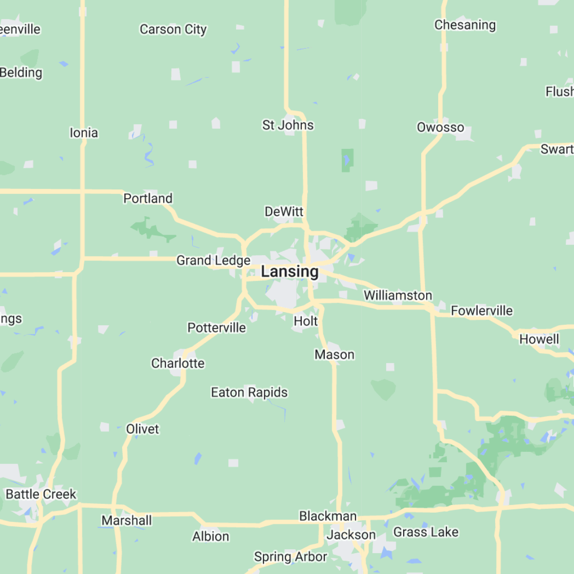 Map of the greater Lansing area